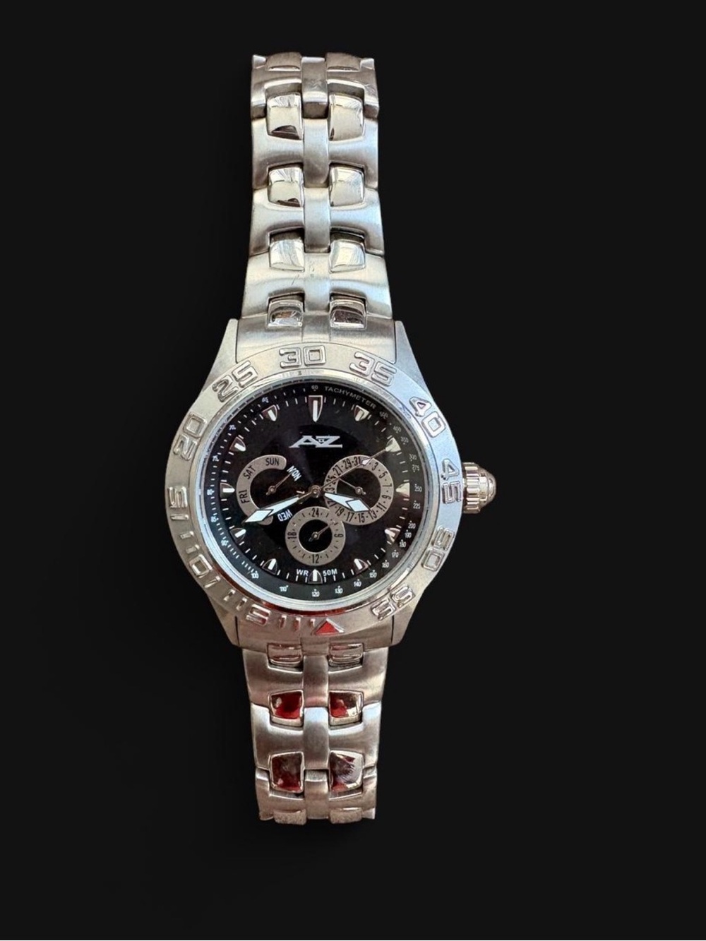 AZ Men's Silver Stainless Steel Watch with Black Dial